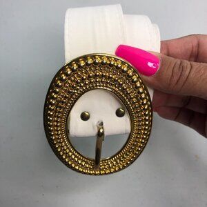VINTAGE Wide White Gold Buckle Belt Women's Size 10/L